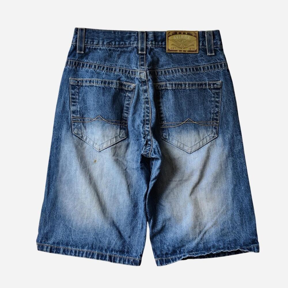 Y2K Avirex Baggy Blue Denim Shorts With Unique Fade